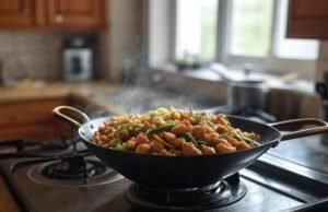 Troubleshooting Common Carbon Steel Wok Issues: Causes and Solutions _Properly seasoned carbon steel wok surface glistening with oil to prevent rust - ChopChic.com