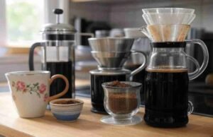 Understanding Coffee Bloom: Why It Matters in Brewing? Fresh coffee grounds bubbling and rising during the bloom phase of a pour over brew - ChopChic.com
