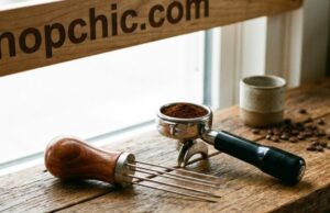 Do You Really Need a Coffee Distributor Tool? _A close-up of a stainless steel coffee distributor tool resting on a portafilter, displaying the wedge-shaped base designed to spin and level the coffee grounds before tamping.