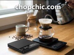 Why a Coffee Scale Is Essential for Consistent Brews Calibrated espresso shot glass catching fresh extraction under portafilter spouts - ChopChic.com