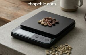 Choosing the Right Material for Your Coffee Scale Surface _A close-up view of a sleek, stainless steel coffee scale easily repelling a splash of dark espresso, demonstrating the practical maintenance and durability advantages of metal over porous plastic or fragile glass surfaces.