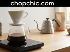 How to Use a Coffee Scale for Better Brewing Accuracy Pour over brewing on a digital coffee scale with built-in timer tracking flow rate - ChopChic.com