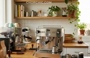 Top Entry-Level Espresso Machines for Home Baristas _Home barista pulling a shot on a compact entry-level espresso machine for a budget-friendly setup - ChopChic.com