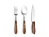 Wood-Handled Fork and Spoons Rustic wood-handled fork and spoon set styled for a cozy Scandinavian kitchen dining table - ChopChic.com