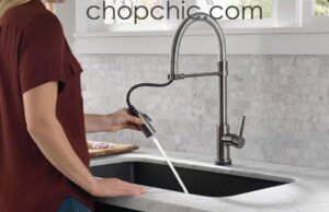 Delta Faucet Trinsic Pro VoiceIQ Review: The Smartest Kitchen Upgrade Yet _Delta Trinsic Pro VoiceIQ smart kitchen faucet in black stainless finish, being tested for touch activation and voice control response.