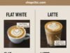 Flat White vs Latte: What’s the Difference? _Side-by-side comparison of a flat white in a ceramic cup with thin microfoam versus a latte in a tall glass, illustrating the difference in size and milk texture.