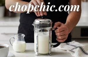 Can You Froth Milk with a French Press? _A person pumping the plunger of a French press to create thick milk foam for a homemade latte, demonstrating an easy frothing method without an espresso machine.