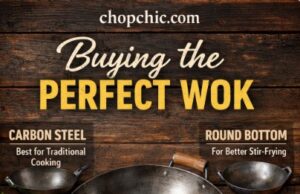 Things to Consider When Choosing a Wok: Features and Tips for Buying the Perfect Wok _A comparison of different wok materials (carbon steel vs. cast iron) and shapes (flat vs. round bottom), illustrating the ultimate buying guide for home cooks.
