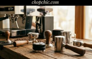 Should You Buy a Calibrated Tamper? Pros and Cons Explained _A close-up of a calibrated espresso tamper being pressed onto a portafilter, displaying the spring-loaded mechanism that limits pressure application for consistent tamping.