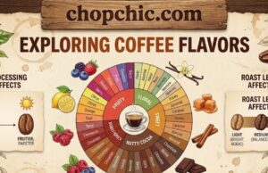 How Altitude Affects Coffee Flavor _A tiered infographic of a mountain showing coffee flavor profiles at different elevations: earthy notes at 800 meters, chocolate/nutty notes at 1,200 meters, and floral/fruity acidity at 1,800+ meters.