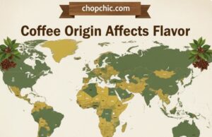 How Coffee Origin Affects Flavor: Exploring Terroir in Your Cup _A conceptual map of the "Coffee Belt" highlighting three distinct regions—Ethiopia, Colombia, and Sumatra—with icons representing their signature flavor profiles (floral/citrus, nutty/chocolate, and earthy/spice).