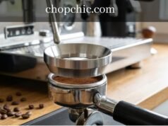 Dosing Funnel: A Simple Tool That Prevents Mess and Waste _A magnetic espresso dosing funnel attached to a portafilter during grinding, preventing coffee grounds from spilling onto the counter.