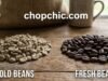 Can You Use Old Coffee Beans? How to Tell If They’re Still Good _A close-up visual comparison of freshly roasted, aromatic coffee beans with a slight surface sheen next to dull, dry, stale coffee beans, illustrating the physical loss of volatile oils due to oxidation.
