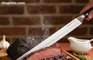 Why Your Kitchen Knife Gets Dull So Fast: The Common Habits You Need to Break _12-inch Granton edge brisket knife slicing smoked meat with full tang balance - ChopChic.com