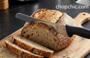 RAPSAKEMOH Bread Bow Knife: The Gentle Art of Slicing Sourdough _Mercer Culinary 10-inch wide wavy edge bread knife slicing crusty sourdough loaf without crushing - ChopChic.com