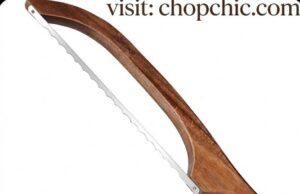 RAPSAKEMOH Bread Bow Knife: The Gentle Art of Slicing Sourdough _15.7-inch bread bow knife slicing through crusty homemade sourdough bread using low-compression saw action without crushing the loaf.