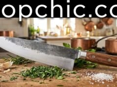 Caring for Specialty Blades: Serrated Knife Sharpening and Cleaver Maintenance Ceramic honing rod sharpening a serrated bread knife next to a meat cleaver maintenance kit - ChopChic.com