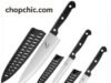 COKUMA Knife Set: Unpacking the Value of a 3-Piece Kitchen Workhorse _The COKUMA 3-piece knife set arranged with their matching safety sheaths on a cutting board, displaying the chef, utility, and paring knives to illustrate the stainless steel blade finish and ergonomic handles.