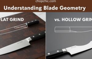 Understanding Blade Geometry: Flat Grind vs. Hollow Grind, and How It Affects Cutting _Diagram comparing Flat Grind vs. Hollow Grind knife blade cross-sections to show edge geometry and thickness.