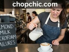 Almond Milk Microfoam Failures: Why It Separates and How to Fix It _A glass of latte showing almond milk curdling and separating, compared to a smooth microfoam pour, illustrating acidity and temperature issues.