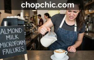 Almond Milk Microfoam Failures: Why It Separates and How to Fix It _A glass of latte showing almond milk curdling and separating, compared to a smooth microfoam pour, illustrating acidity and temperature issues.