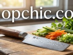 PAUDIN Nakiri Knife Review: The Vegetable Knife That Changes How You Prep _PAUDIN 7-inch Nakiri vegetable cleaver chopping greens with 5Cr15Mov steel blade - ChopChic.com