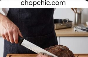 Victorinox Fibrox Slicing Knife: Mastering Large Cuts with Precision and Safety _Victorinox 12-inch slicing knife with Granton edge slicing through a roast, highlighting the non-slip handle and long blade geometry.