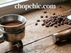 Optimizing Your Espresso Workflow: The Best Combination of Dosing Funnel and WDT Tool _Barista using needle WDT tool inside a dosing funnel to prevent spills and channeling - ChopChic.com