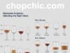 Glassware Anatomy: Selecting the Right Glass for Wine, Water, and Cocktails _Infographic illustrating the anatomy of various glassware shapes (wine, cocktail, water) and how the bowl shape directs liquid to specific parts of the palate.