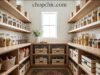 The Aesthetic Pantry: Organization Solutions that Look Beautiful _Organized pantry shelves featuring dry goods in uniform glass jars and snacks in matching woven baskets, demonstrating strategic zoning.