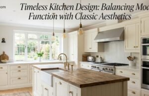 Timeless Kitchen Design: Balancing Modern Function with Classic Aesthetics _Timeless kitchen design blending classic cabinetry with modern appliances to create an established, authentic look.