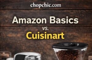 Amazon Basics vs. Cuisinart: Do You Really Need a High-End Coffee Grinder? _A side-by-side comparison of the Amazon Basics blade grinder and the Cuisinart DBM-8 burr grinder, displaying the difference in ground coffee consistency produced by chopping versus crushing mechanisms.