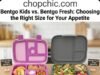 Bentgo Kids vs. Bentgo Fresh: Choosing the Right Size for Your Appetite _Side by side size comparison of Bentgo Kids vs. Bentgo Fresh lunch boxes, illustrating portion volume differences for an 8-year-old's appetite.