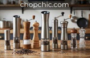 The Best One-Handed Pepper Mills for Cooks with Arthritis or Weak Grip _An elderly person using a gravity-operated electric pepper grinder with one hand to season a salad, highlighting the ergonomic, twist-free operation designed for users with limited grip strength.