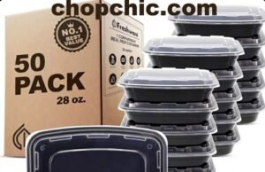 Freshware Meal Prep Containers Review _A stack of black plastic bulk meal prep containers showing a cracked corner, highlighting durability and microwave safety issues discussed in forums.