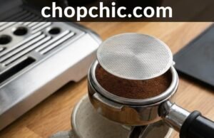 Do You Need a Puck Screen? The Truth About Cleaner Shower Screens and Even Extraction _A close-up of a stainless steel espresso puck screen placed on top of tamped coffee grounds in a portafilter, illustrating its role in dispersing water and preventing coffee residue on the group head.