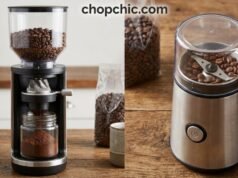 Gravity vs. Button Grinders: Which Style Is Actually Easier to Use? _A side-by-side comparison of a tilt-activated gravity grinder and a push-button electric spice mill, illustrating the difference in hand positioning and activation mechanisms during cooking.