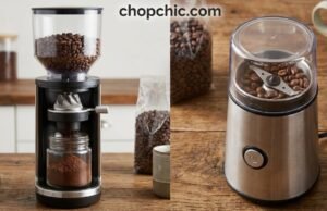 Gravity vs. Button Grinders: Which Style Is Actually Easier to Use? _A side-by-side comparison of a tilt-activated gravity grinder and a push-button electric spice mill, illustrating the difference in hand positioning and activation mechanisms during cooking.