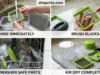 How to Clean Those Tiny Blades: Maintenance Guide for Choppers _A close-up of a vegetable chopper grid being rinsed under running water immediately after use, demonstrating the "Golden Minute" cleaning rule to prevent stuck food.
