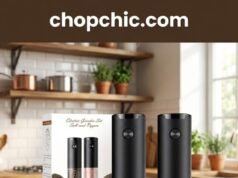 The #1 Best-Seller: Why 20,000 People Buy This Electric Grinder Every Month _The ioion gravity electric salt and pepper grinder set dispensing freshly ground spices onto a dish, highlighting the automatic blue LED light and one-handed operation mechanism.