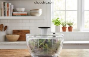 OXO Good Grips Salad Spinner Review: Is It Still the Gold Standard? _An OXO Good Grips Salad Spinner filled with potatoes during a stress test, demonstrating the durability of the pump mechanism and the braking system under a heavy load.