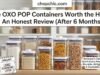 Are OXO POP Containers Worth the Hype? An Honest Review (After 6 Months) _OXO POP Good Grips 5-Piece Set containers arranged on a pantry shelf, highlighting the airtight seal button and visible surface scratches after 6 months of use.