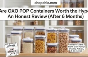 Are OXO POP Containers Worth the Hype? An Honest Review (After 6 Months) _OXO POP Good Grips 5-Piece Set containers arranged on a pantry shelf, highlighting the airtight seal button and visible surface scratches after 6 months of use.