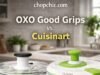 OXO Good Grips vs. Cuisinart: The Best Pump vs. Crank Salad Spinner? _A side-by-side comparison of the OXO Good Grips pump-activated salad spinner and the Cuisinart crank-handle salad spinner, illustrating the difference in drying mechanisms and lid designs.
