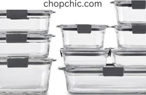Rubbermaid Brilliance Glass Food Storage Review _Rubbermaid Brilliance Glass 9-Piece food storage set stacked, highlighting the lids and gaskets to address mold rumors and leak-proof claims based on Reddit reviews.