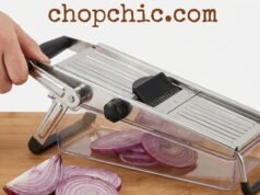 No More Tears: Testing the Best Manual Onion Slicers _A side-by-side comparison of the QPEY onion holder with stainless steel prongs versus an adjustable mandoline slicer, demonstrating the different methods for securing the onion to prevent eye irritation and finger cuts.