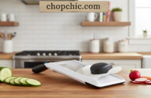 OXO Good Grips Handheld Mandoline Review: The Simple Slicer _A user slicing a cucumber directly into a salad bowl using the OXO Good Grips Handheld Mandoline, highlighting the non-slip handle and the adjustable stainless steel blade.