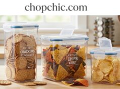 Keep the Crunch: Best Airtight Containers for Crackers and Chips A split visual on a kitchen counter showing a stale, half-empty bag of potato chips folded over with a standard plastic clip, placed next to three clear airtight containers: a wide-mouth push-button jar for tortilla chips, a specialized modular latching bin for pretzels, and a slim rectangular container perfectly sized for saltine crackers.