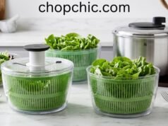 The 5 Best Salad Spinners & Green Dryers (Tested & Reviewed) A side-by-side kitchen counter display comparing three distinct salad spinners a clear plastic model with a vertical push-pump, a heavy-duty stainless steel bowl featuring a traditional rotary crank, and a compact pull-cord design—surrounded by freshly washed, bone-dry romaine lettuce leaves and a cruet of vinaigrette.