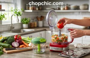 Best Vegetable Choppers: 4 Honest Picks for Every Kitchen A wooden kitchen island displaying four distinct vegetable preparation tools: a heavy-duty push-down grid dicer, a razor-sharp V-blade mandoline slicer, a hand-crank spiralizer, and a compact budget pull-cord chopper, surrounded by uniformly prepped zucchini noodles, sliced cucumbers, and diced onions.
